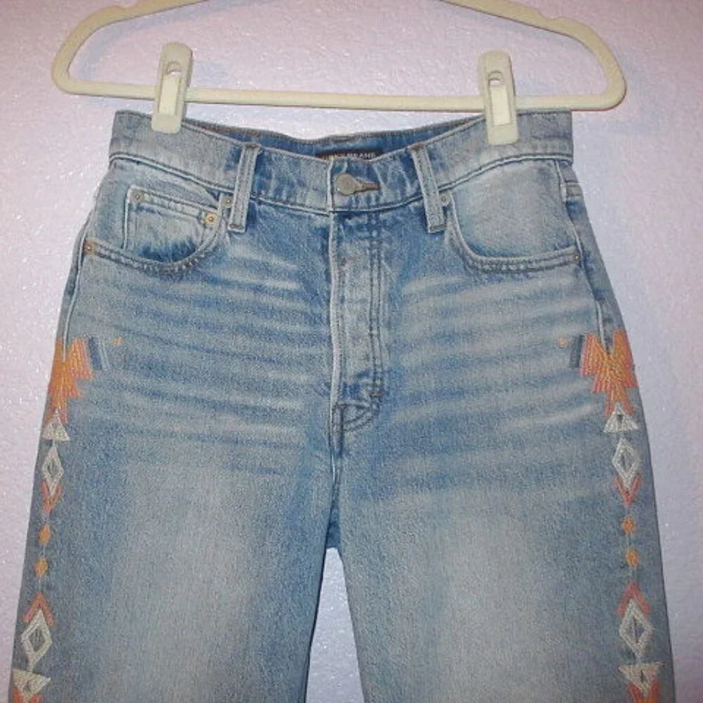 Lucky Brand Aztec Embroidered Jeans Womens 2 / 26 Button Fly High Rise Crop Drew